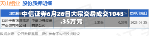 中信证券6月26日大宗交易成交1043.35万元