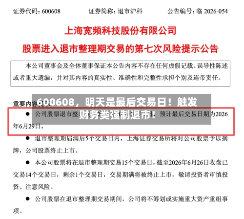 600608	，明天是最后交易日！触发财务类强制退市！-第2张图片