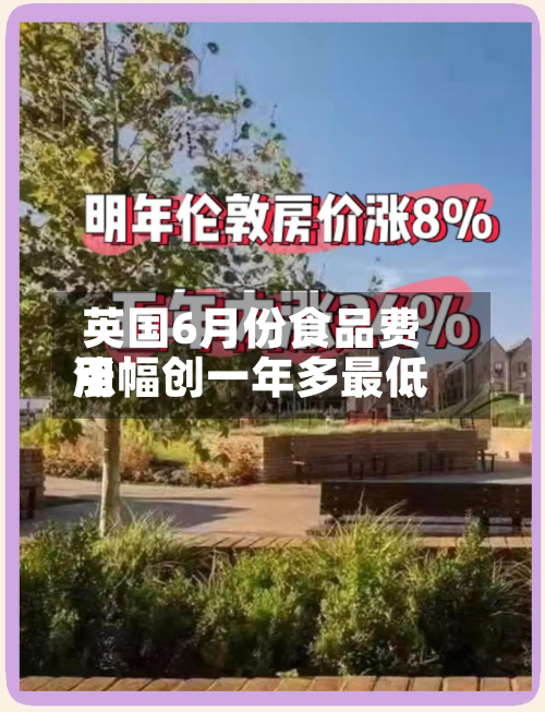 英国6月份食品费用涨幅创一年多最低