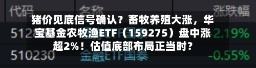 猪价见底信号确认？畜牧养殖大涨，华宝基金农牧渔ETF（159275）盘中涨超2%！估值底部布局正当时？-第2张图片