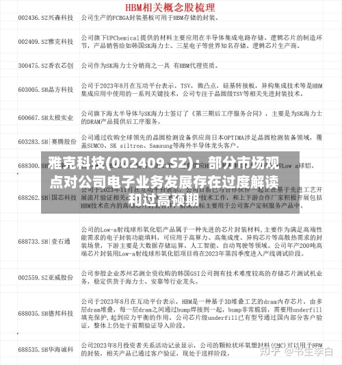 雅克科技(002409.SZ)：部分市场观点对公司电子业务发展存在过度解读和过高预期