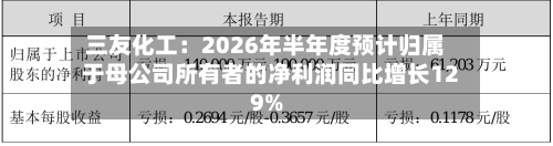三友化工：2026年半年度预计归属于母公司所有者的净利润同比增长129%