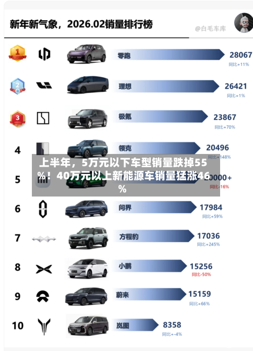 上半年，5万元以下车型销量跌掉55%！40万元以上新能源车销量猛涨46%-第3张图片
